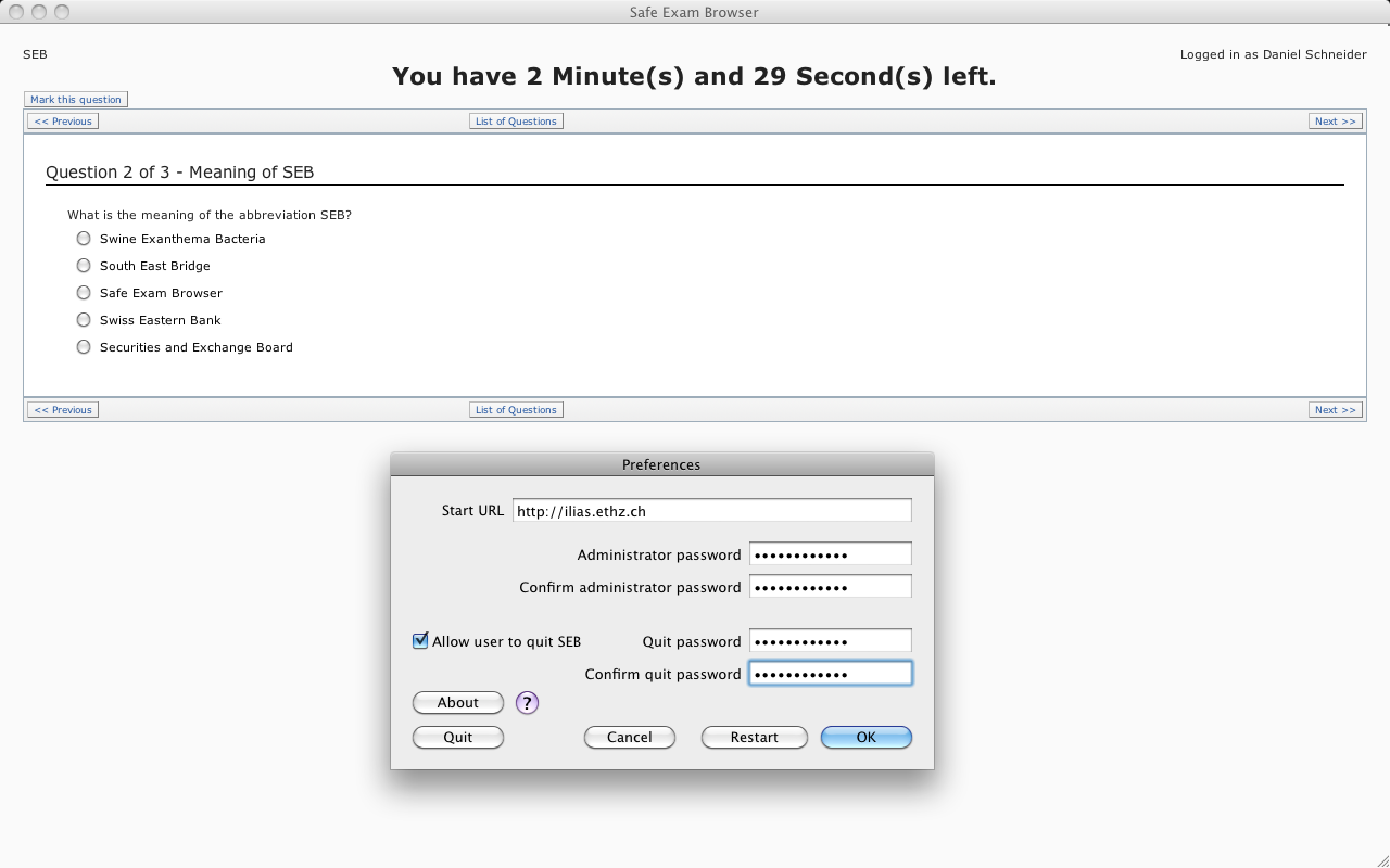 SEB for Mac OS X with ILIAS