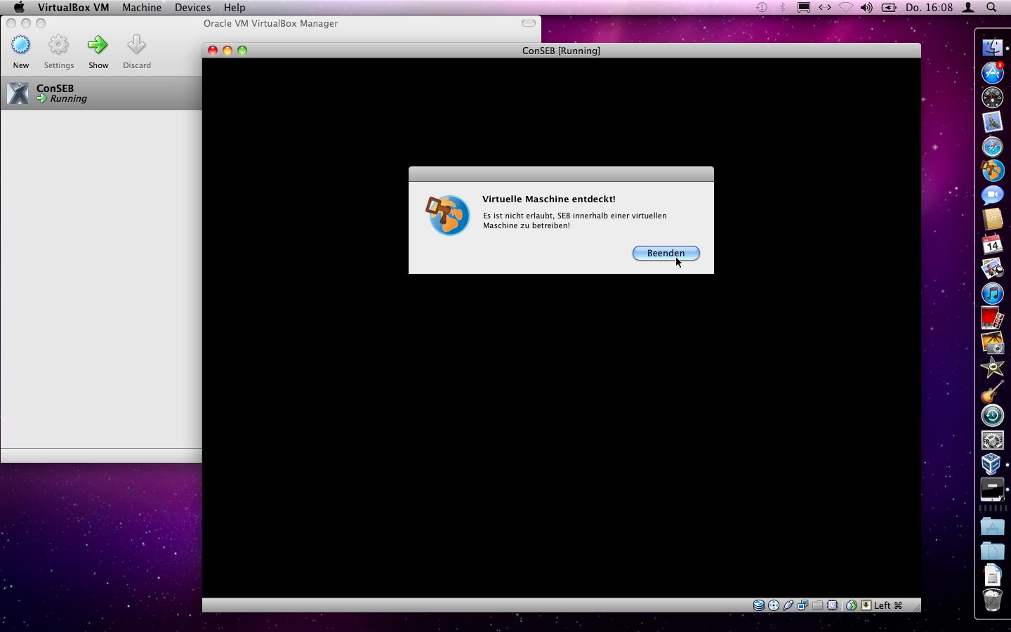 But the VM detector of SEB prevents this