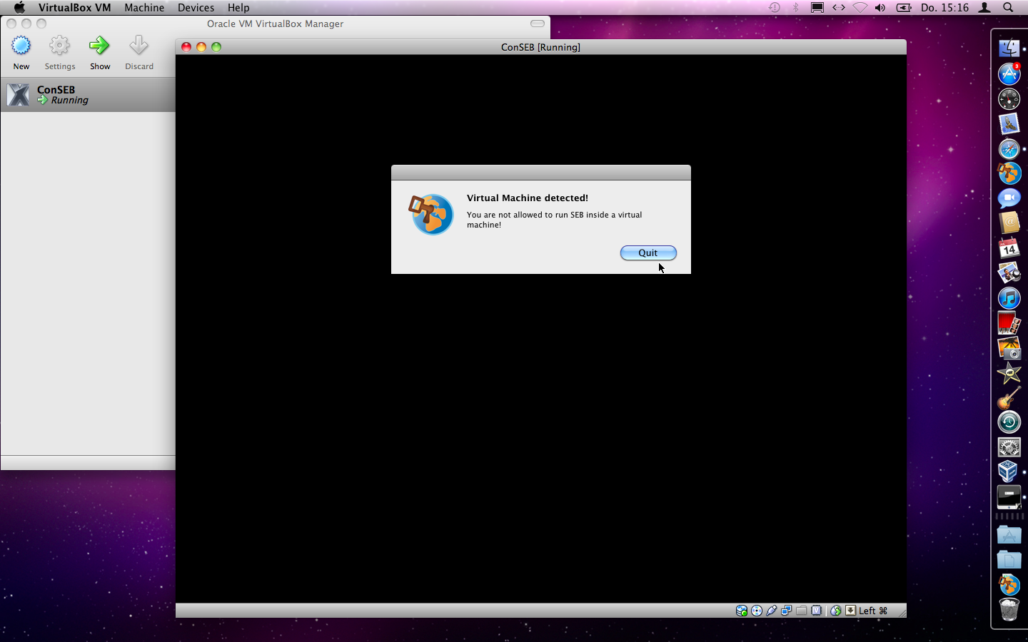 But the VM detector of SEB prevents this